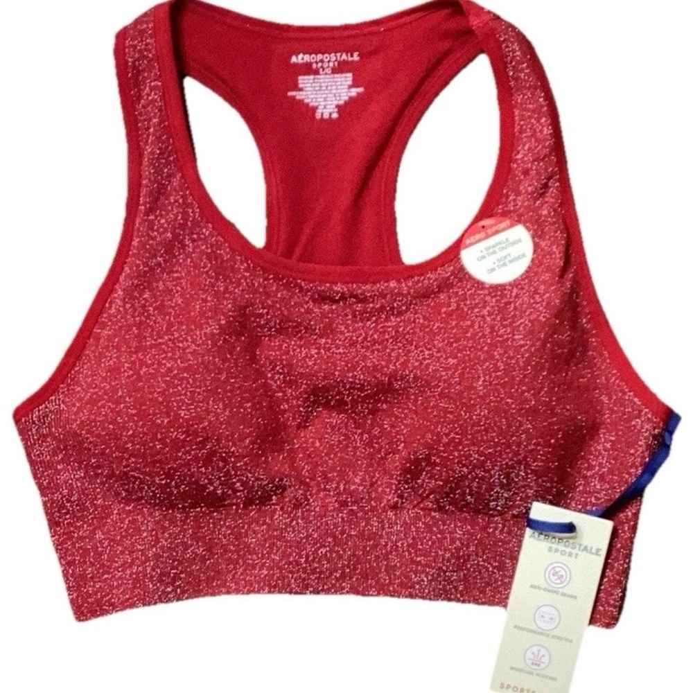 Aeropostale Shimmering Red Sports Bra Racer Back Removable Pads Metallic Threads